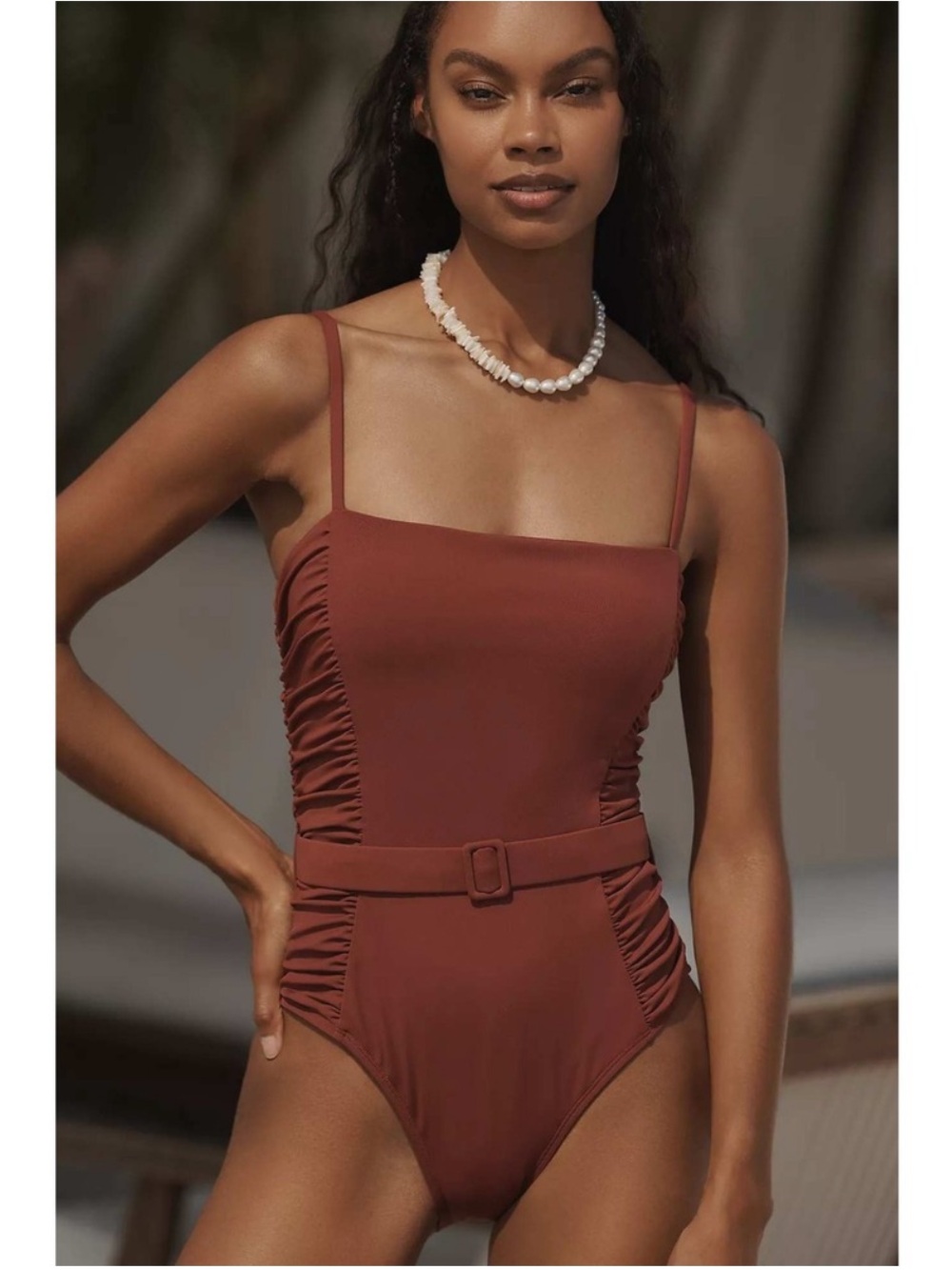 Anthropologie Hutch Jenny One Piece Swimsuit NWT size XL Rosewood Belted Ruched